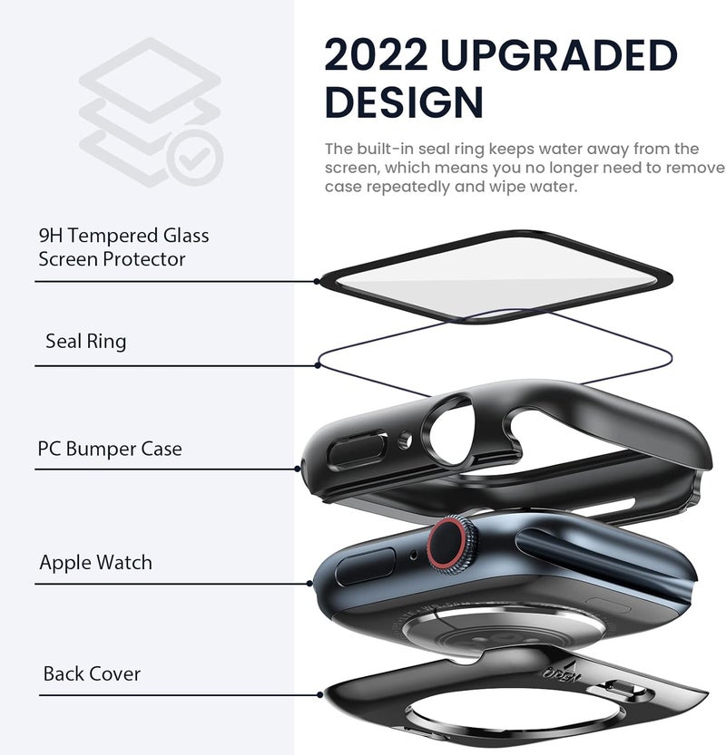 Tensea (2 in 1) for Waterproof Apple Watch Screen Protector Case 40mm SE 3/SE 2nd Generation/SE/Series 6/5/4 Accessories, 360 Front and Back, iWatch Face Cover with Tempered Glass for Women Men, 40 mm - Image 3